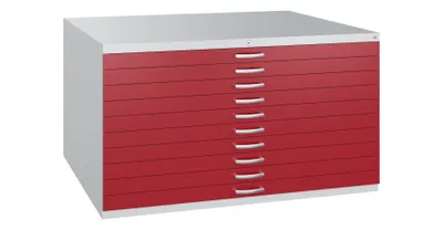 Produktbild von CP 7200 Planschrank lichtgrau, rubinrot 10 Schubladen 135,0 x 96,0 x 76,0 cm