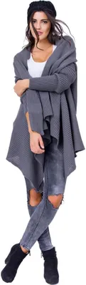 Immagine prodotto di Giacca da donna in maglia, mantello, cardigan asimmetrico; grafite/S/M/L