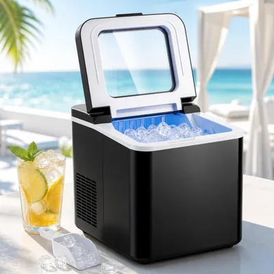 Produktbild von ZMH Eiswürfelmaschine 12 kg 24h mit leistungsstarkem Kompressor kompakte Tisch Eismaschine für Zuhause Bar Party Selbstreinigend schnell