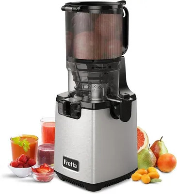 Image de Extracteur de jus lent, appareil idéal pour extraire le jus de légumes et de fruits | Sans BPA, 250W, en acier inoxydable, ouverture de 135 mm, permet d'utiliser des fruits entiers, facile à nettoyer, silencieux, fonction de marche arrière, rendement élevé en jus