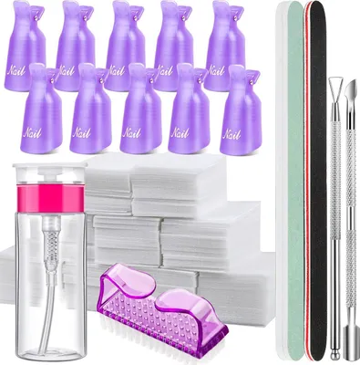 Image de Set de dissolvant pour vernis à ongles, clips à ongles, tampons de coton, pousse-cuticules, lime à ongles, brosse à ongles