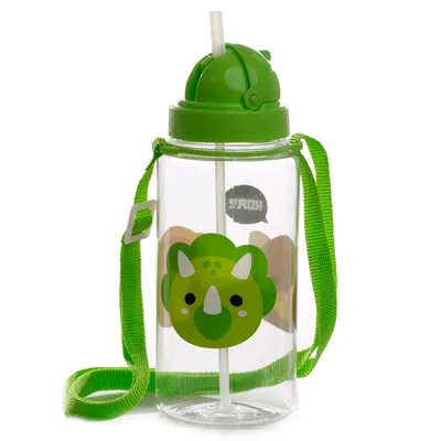 Produktbild von Kinder Trinkflasche Kinder Wasserflasche Adoramals Dinosaurier incl. Strohhalm & Tragegurt 450ml - Children's water bottle dinosaur incl. straw & shoulder strap