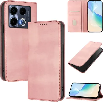 Obrázek produktu pro Pouzdro pro Infinix Note 40 4G, vintage kožené pouzdro s RFID ochranou, přihrádkami na karty, stojánkem Růžový
