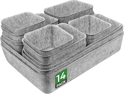 Produktbild von Schubladen Organizer Set 14-teilig, hellgrauer Filz, für Schreibtisch