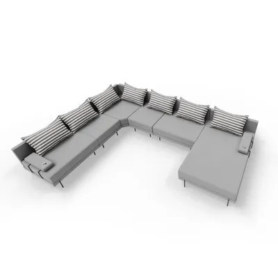 Produktbild von TRADA Gartenecksofa Bahama XXL Streifen Grau Links 410x298 cm Gartenmöbel set Wasserabweisend Stoff