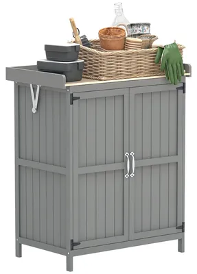 Image de Armoire de jardin en bois de sapin, plan de travail en acier inoxydable, couleur gris