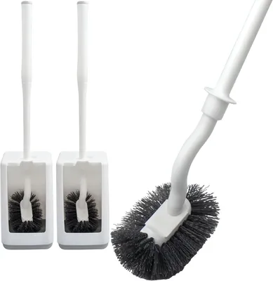 Imagen del producto de Juego de cepillos para inodoro, de 2 piezas, con mango largo y ergonómico, cerdas resistentes, color gris, para la limpieza del baño