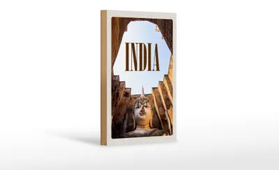 Produktbild von Holzschild Reise 12x18 cm Indien Sehenswürdigkeiten Skulptur