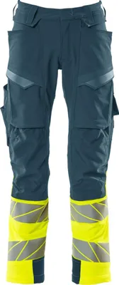 Immagine prodotto di Pantaloni con tasche al ginocchio petrolio scuro/giallo hi-vis, taglia 76 C58 MASCOT 19179-511-4417