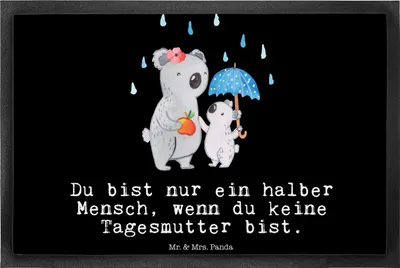 Produktbild von Mr. & Mrs. Panda fußmatte Tagesmutter Herz 40 x 60 cm - Schwarz - Geschenk, Schmutzmatte, Schmutzfangmatte, Gummimatte, Schuhabstreifer, abstreifer