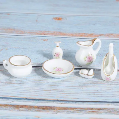 Image de 8 pièces 1:12 miniature DIY maison de poupée meubles composants accessoires rose salle de bains porcelaineRose