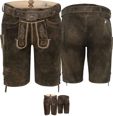 Produktbild von Trachten Herren Lederhose Veit 134-D kurzhose mit Gürtel Ziegenvelour Stickerei, Größe:54/XL, Farbe:Espresso
