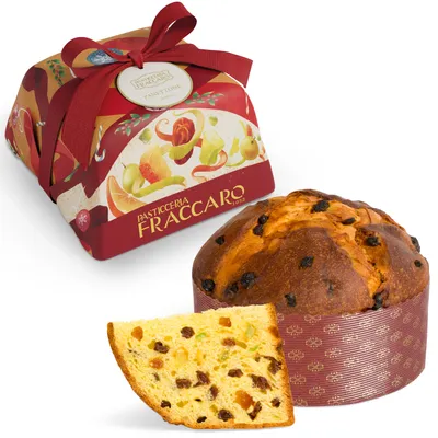 Produktbild von Klassischer Panettone 1 kg Fraccaro 1932 mit kandierten Früchten und Rosinen, traditioneller italienischer Weihnachtskuchen mit Mutterhefe