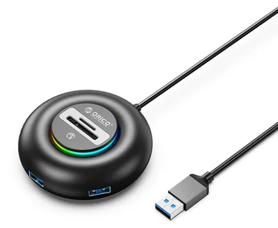 Produktbild von Orico YXR4 RGB USB-Hub mit 4 USB-A 3.0-Anschlüssen, SD- und microSD-Kartenleser, 1,8 m