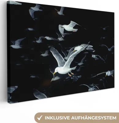 Obrázok produktu pre OneMillionCanvasses® - Obrazy na plátne - 140x90 cm, Vták - čierny - kŕdeľ, nástenné umenie Print Wall Decoration