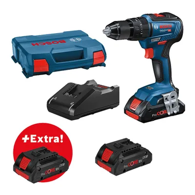 Image de Perceuse-visseuse à percussion sans fil GSB18V-55 Bosch + 3x batterie 4,0Ah + GAL18V-40 0615990L4L