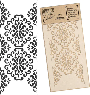 Produktbild von Bordüre Schablone zum Malen 45x95 cm, Damast Ornament Klassisch Muster, Kunstoff Wiederverwendbare Wandchablone, Handwerk DIY Dekoration