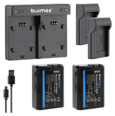 Produktbild von 2x Akku + Lader für Sony NP-FW50 Alpha 6000 6500 7R II NEX 7 RX10 1030 mAh