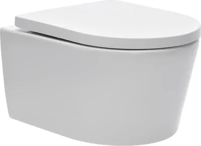A white wall-mounted toilet with the lid closed, shown from a side-front angle against a white background.