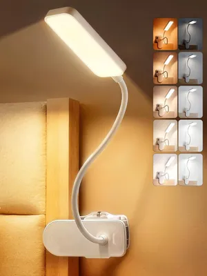 Image de Lampe de lecture pour lit, 9 niveaux de luminosité + 5 couleurs, lampe à pince, 450 lumens, avec variateur d'intensité