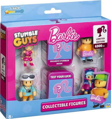 Produktbild von Stumble Guys X Barbie - Figures 6 Pack Deluxe Box - Barbie + Gamer + Stumble Guy Brabie + Tourist Ted + Ken Sparkle + Sparkle Brooklyn, 8 Jahr(e), Stumble Guys X Barbie, Mehrfarbig, Kunststoff