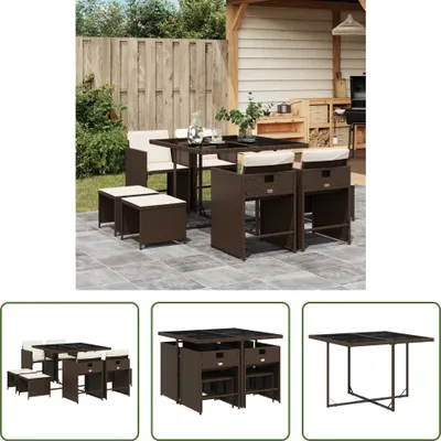 Produktbild von The Living Store 9-tlg. Garten-Essgruppe mit Kissen Braun Poly Rattan