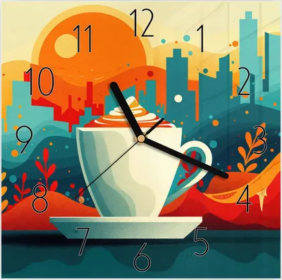Produktbild von Wanduhr aus Glas mit Motiv Kaffee Am Abend- 30 x 30 cm - inkl. Aufhängesystem