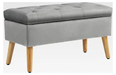 Produktbild von Sitzbank mit Stauraum, Polsterbank mit Deckel, Bettbank in Samtoptik für Flur, Schlafzimmer und Wohnzimmer, Gummiholz 80 x 35 x 42 cm Grau