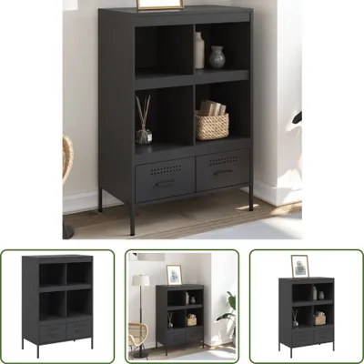 Produktbild von The Living Store Highboard Schwarz 68x39x101,5 cm Kaltgewalzter Stahl