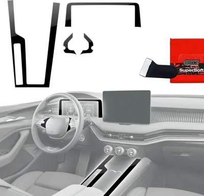 Produktbild von 4in1 Schutzfolien für Mittelkonsole & Armaturenbrett - Skoda Superb 4 (2024-2025) Schwarz Glanz Grizz Protector