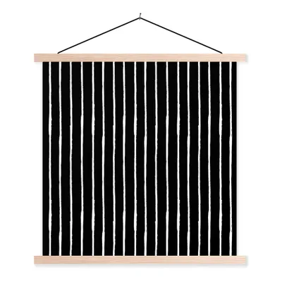 Produktbild von MuchoWow® Textilposter Streifen - Schwarz - Design - Weiß 120x120 cm mit holzfarbenen Rahmen - Textil-Poster
