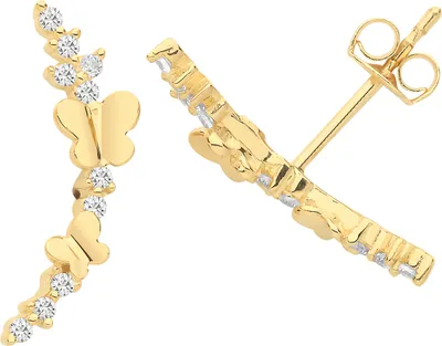 Produktbild von Atemberaubende 9 Karat (375) Gold Damen - Paar Ohrstecker mit Zirkonia - 16mm*5mm; TRS26967