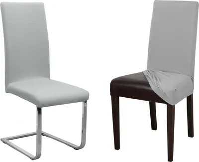 Produktbild von 2er Set Jersey Stuhlhusse (Farbe wählbar), elastische Uni Stretch-Husse aus Baumwolle Bi-Elastisch,Stuhlhusse – kurz,Hellgrau,2er Set