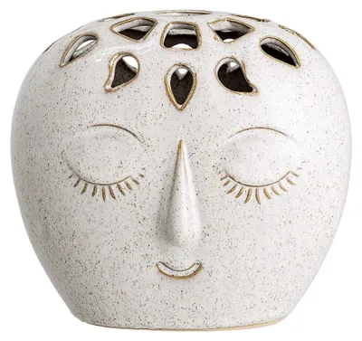 Produktbild von Vase aus Steingut in Weiß mit Gesicht, Maße: 15,5cm x 14,5cm x 10cm