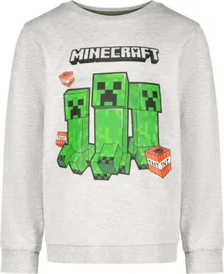 Offizieller Minecraft Hoodie Für Kinder - Grauer Kapuzenpulli Mit Creeper & Steve Motiv Größe 128