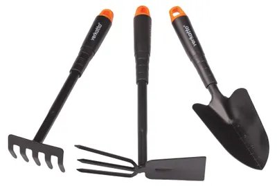 Gartenwerkzeug-Set, 3-teilig, Stahl, Schaufel, Harke, Hacke