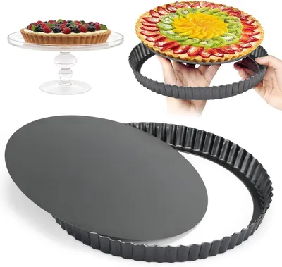 Image de Tarteform - Avec fond amovible et revêtement antiadhésif - Idéale pour les quiches et les tartes aux fruits - Diamètre 28 cm - Ronde avec bord ondulé