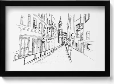 Produktbild von Stadtzeichnung Provence– Wandbild mit Rahmen – Gerahmtes Bild  – Wanddekoration – 30x20 cm –  Schwarz Rahmen