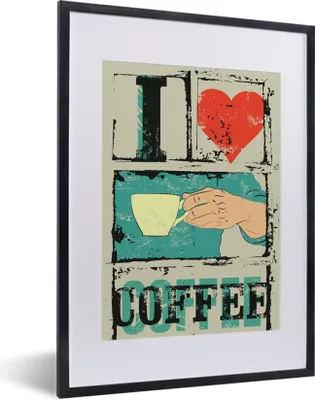 Produktbild von MuchoWow® MuchoWow® Gerahmtes Poster Kaffee - Sprichwörter - Vintage - Zitate - Ich liebe Kaffee 30x40 cm - Poster mit zchwarzem Bilderrahmen - Wandposter Schlafzimmer