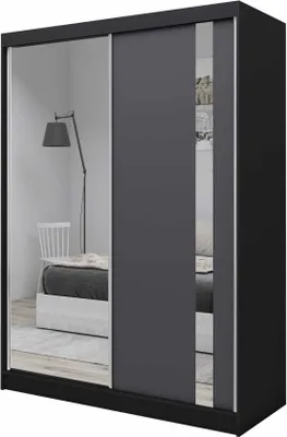 Produktbild von AGMAT Schwebetürenschrank Anzio, Kleiderschrank mit 2 Türen, Moderne Garderobe in Farbe: Schwarz / Graphit, Schrank in Größe: 160 x 216 x 61 cm