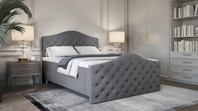 Produktbild von SALES LEADER Boxspringbett STOCKHOLM 160x200 cm Polsterbett mit zwei Bettkästen, Komplett-Set mit Matratze und Topper (4cm), Grau, Bett Stoff JASMINE 90