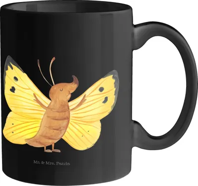 Produktbild von Mr. & Mrs. Panda Kaffeetasse Schmetterling Zitronenfalter - Schwarz - Geschenk, Fakt, Lustige Sprüche, Liebe, Kaffeebecher, Tasse, cappuccinotasse, mit Spruch, Anders