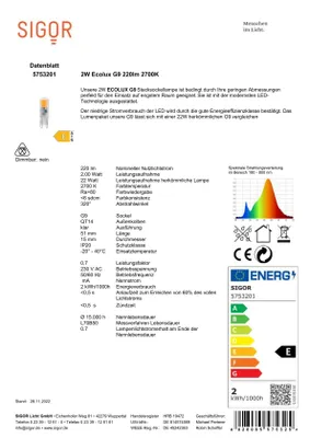 Produktbild von SIGOR 2W Ecolux G9 220lm 2700K LED Lampe QT14