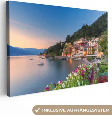 Produktbild von OneMillionCanvasses® - Leinwandbilder - 140x90 cm, Italien - Sonnenuntergang - See, Wandbilder Kunstdruck Wanddekoration
