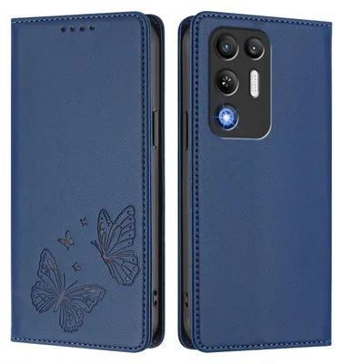 Produktbild von Lederhülle für ZTE nubia RedMagic 11 Air, Schmetterling Prägung Leder Brieftasche Schutzhülle mit Ständer Dunkelblau