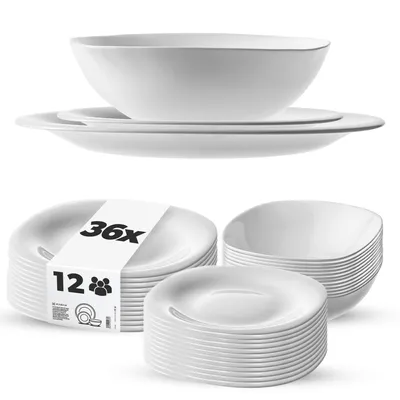 Produktbild von KADAX Geschirrset für 12 Personen, 36-tlg, Tafelservice mit Suppenteller, Dessertteller und Speiseteller, Essgeschirr, Geschirr Set, Tellerset (Weiß)