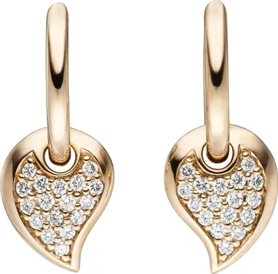 Produktbild von Paar Creolen Ohrringe 34 Brillanten Blättchen Tropfen 585 Gold Rotgold 2-teilig