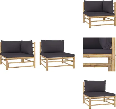 Produktbild von vidaXL 2-tlg. Garten-Lounge-Set mit Kissen Dunkelgrau Bambus -  Gartensofaelemente