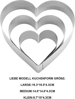 Produktbild von Herzbackform Edelstahl Tortenring Set Backrahmen Herzbackrahmen 3-tlg