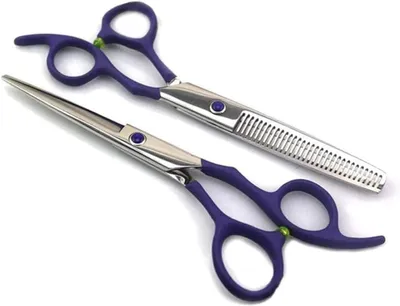 Image de Ciseaux de coiffure professionnels, 15 cm, en acier inoxydable, noir/bleu/rose-bleu, pour usage professionnel en salon ou à domicile